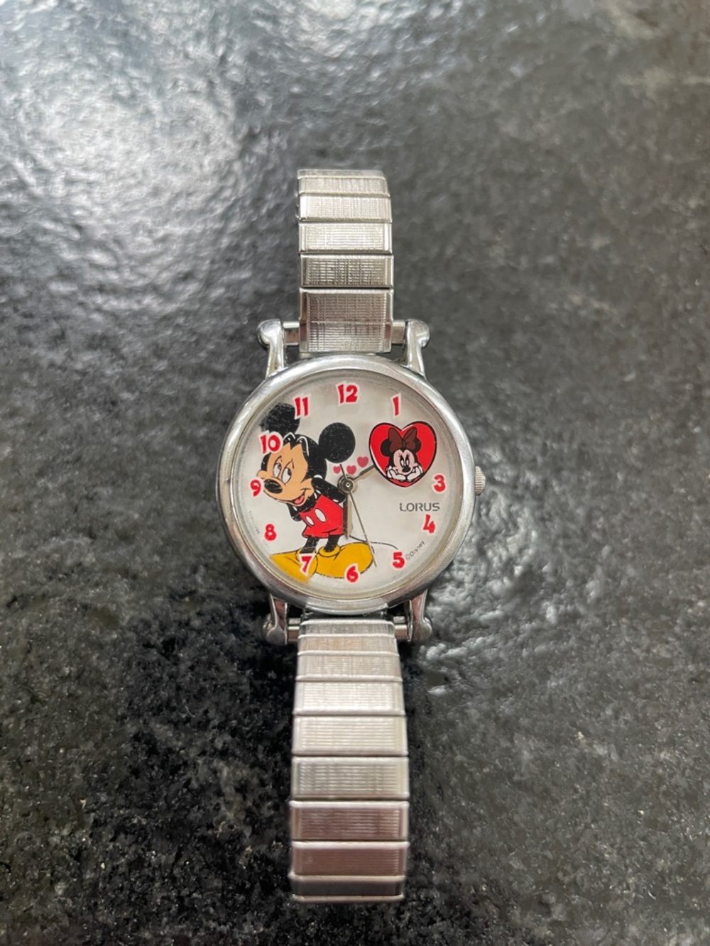 Vintage Lorus Minnie & Mickey Mouse Silver-Tone Character Watch